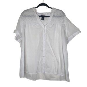 Lane Bryant Blouse Top Womens 18/20 White Button-Down Short Sleeve Simi Sheer Li